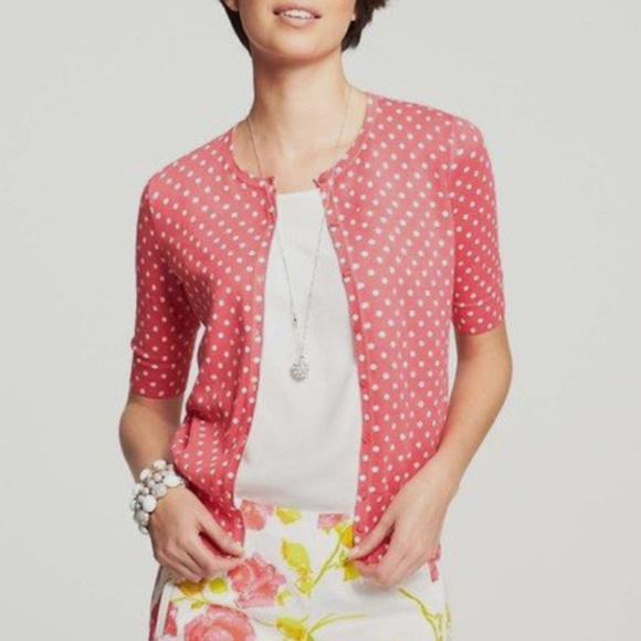 Ann Taylor Sweaters - Ann Taylor Pink Polka Dot Cardigan Sweater